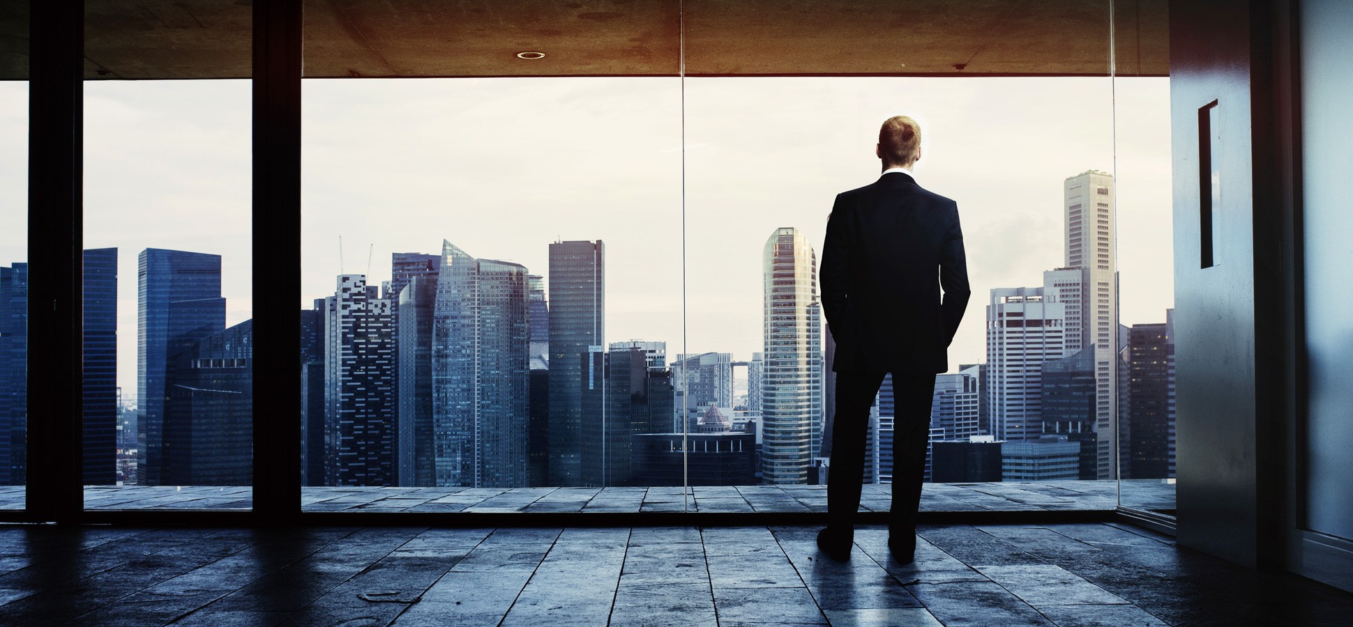 business man overlooking city